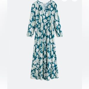 Gilli Teal and Cream Floral Dress: Ari Smock Waist Maxi Dress